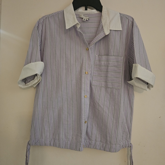 Anne Klein Tops - Anne Klein Purple and White Striped Blouse